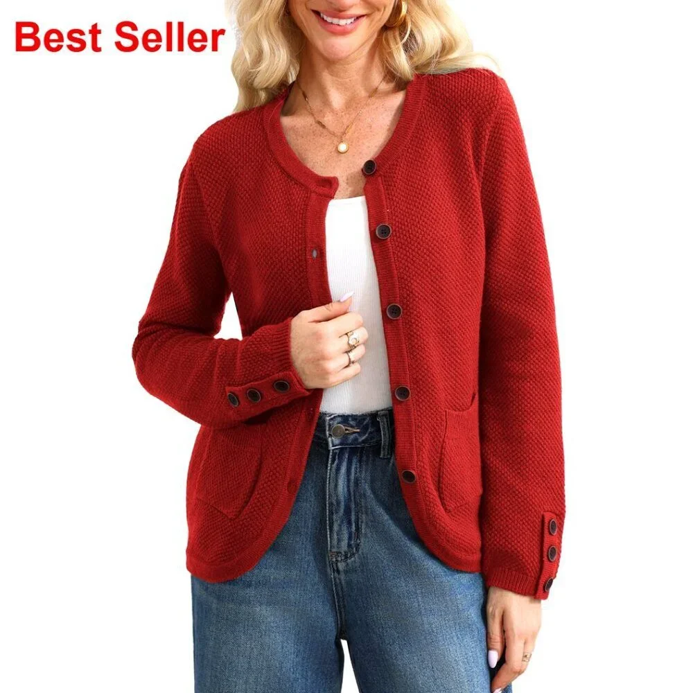 Chunky Knit Cardigan Sweater Button Down Lightweight Casual Coat Jacket